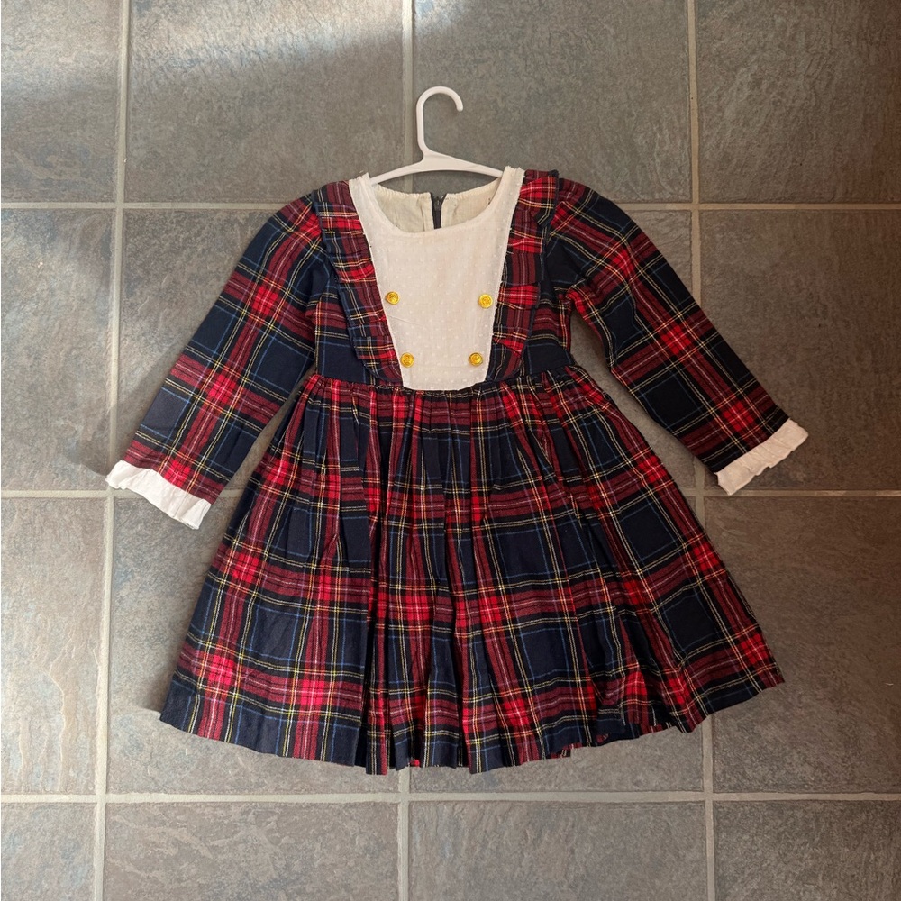 Boutique Plaid Long Sleeve Dress with Button Accents